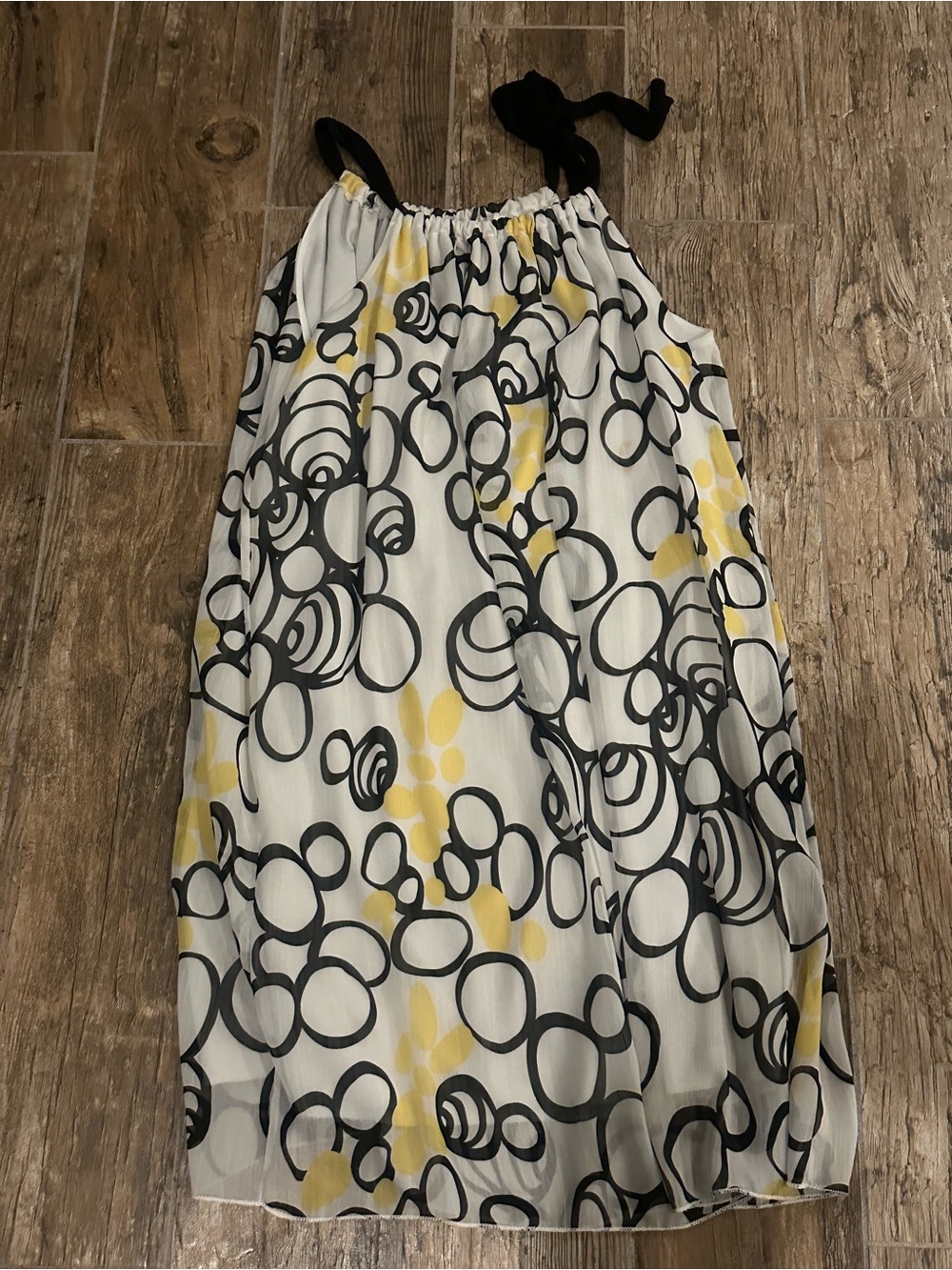 Sleeveless Midi Skirt with Black Circle Print & Yellow Accents
